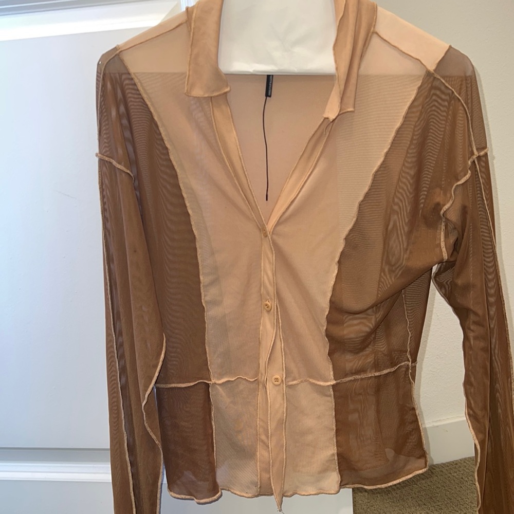 Brown mesh top